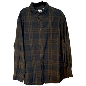 ROWM Shirt Long Sleeve Flannel Plaid Gray & Camel Button Down Collar Size 2XB